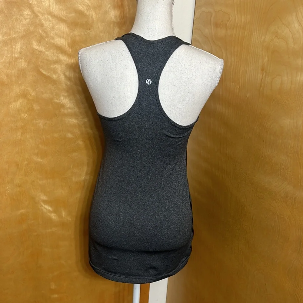 Lululemon Dark Grey With Black Stripes Down Sides Cool Racerback Tank SE